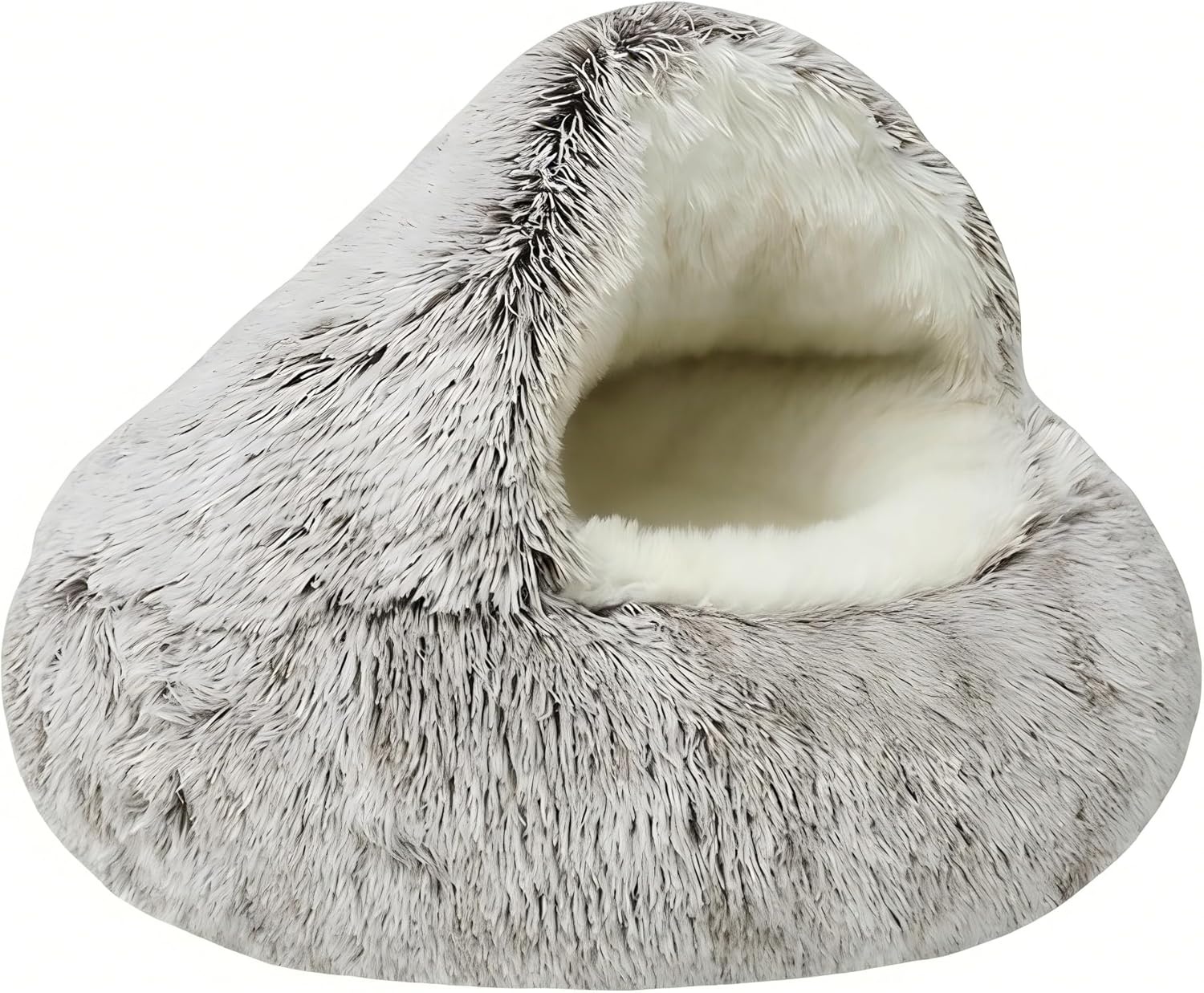 SUOXU Kalmerend hondenbed, donut knuffelnest, warm, zacht pluche hondenkussen met gezellige spons antislip bodem voor kleine middelgrote honden snooze slapen binnen (65 cm-grijs)