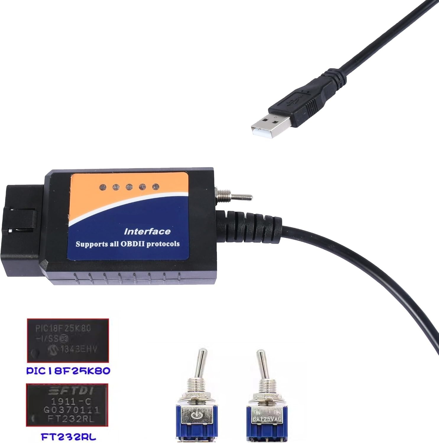 for-Scan ELM 327 MS HS OBD2 USB Elmconfig OBD-adapter met MS-CAN/HS-CAN schakelaar,