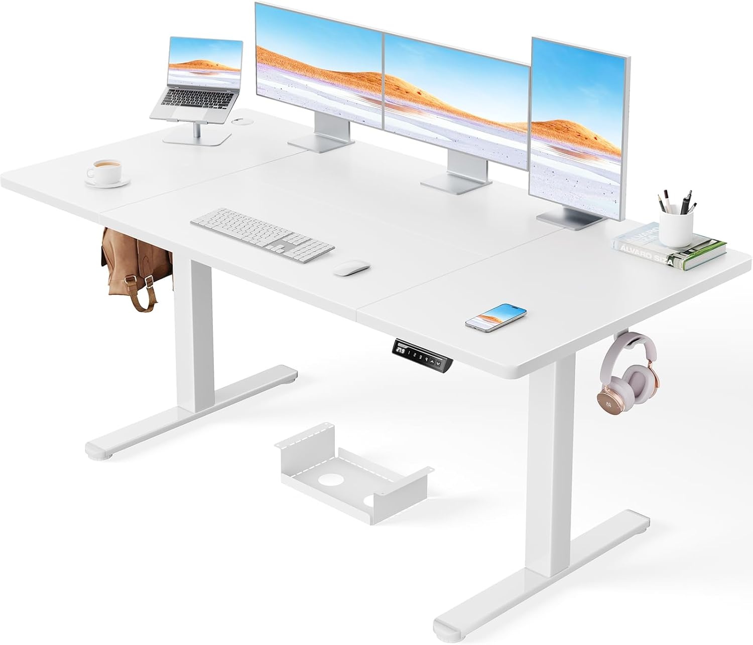 ErGear Elektrisch Zit-Sta Bureau - 160 x 80 cm - 100 kg Draagvermogen Hoogte Verstelbaar Bureau met Geavanceerde Borstelloze Motor, Stille Werking, Robuust Metalen Frame