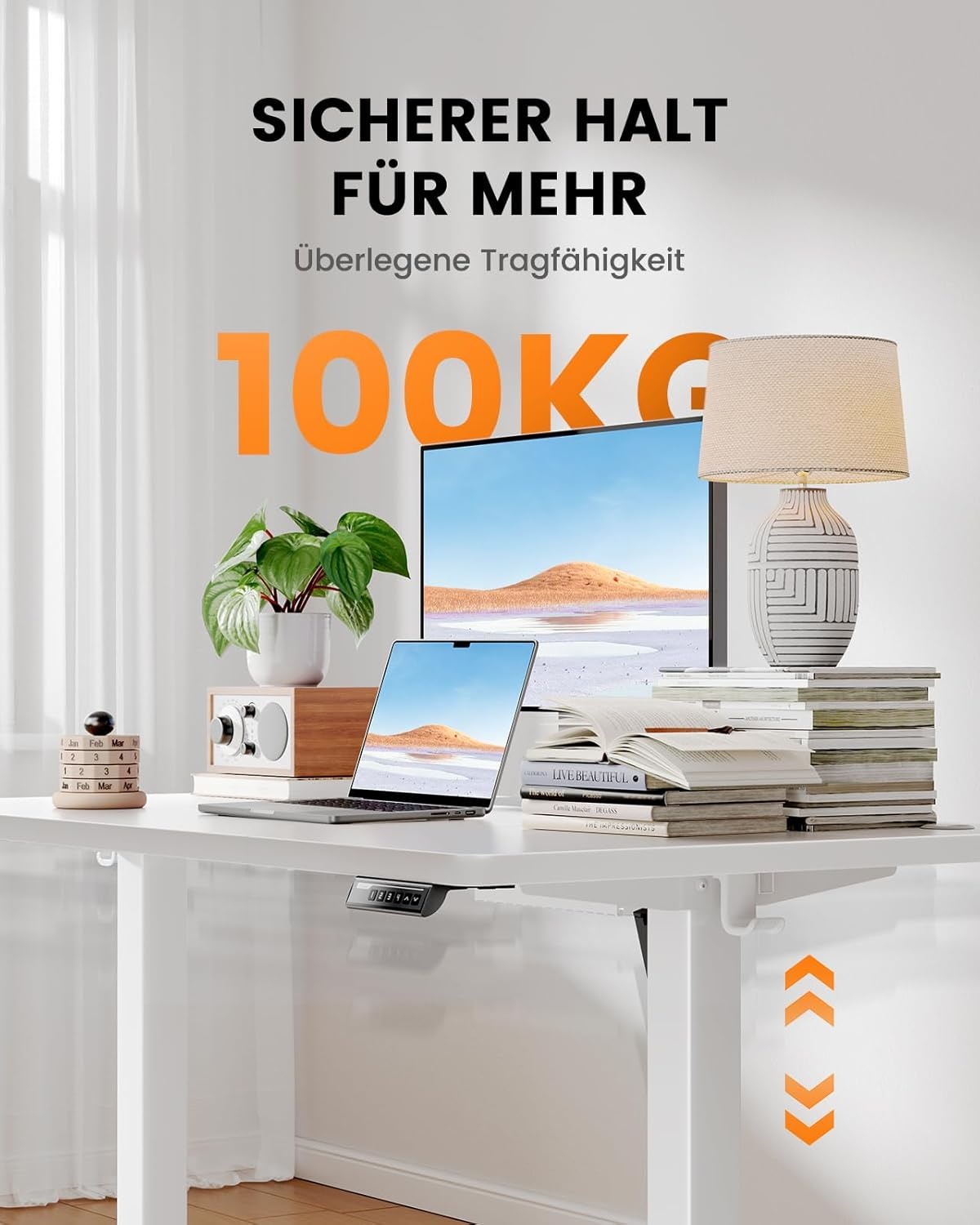 ErGear Elektrisch Zit-Sta Bureau - 160 x 80 cm - 100 kg Draagvermogen Hoogte Verstelbaar Bureau met Geavanceerde Borstelloze Motor, Stille Werking, Robuust Metalen Frame