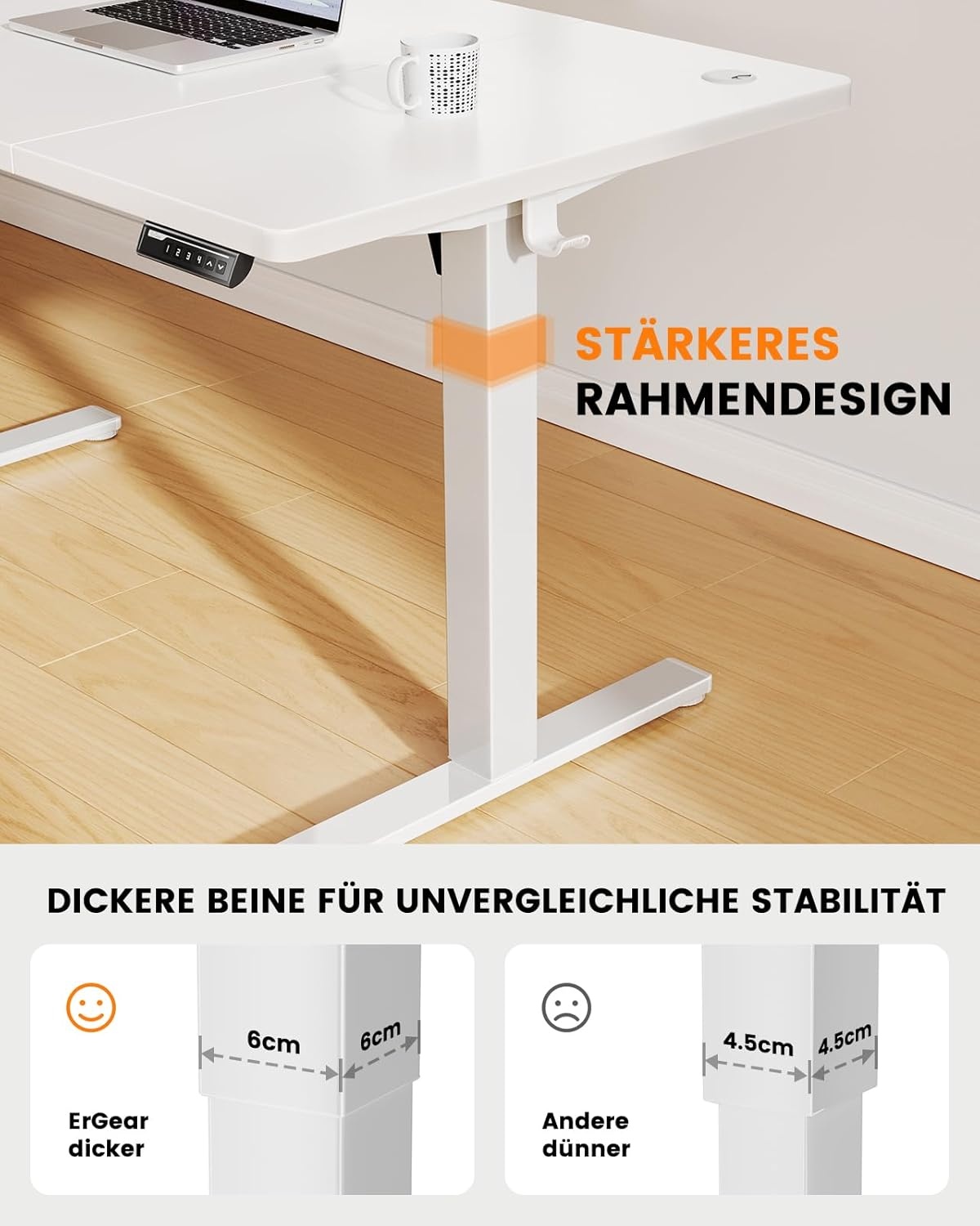 ErGear Elektrisch Zit-Sta Bureau - 160 x 80 cm - 100 kg Draagvermogen Hoogte Verstelbaar Bureau met Geavanceerde Borstelloze Motor, Stille Werking, Robuust Metalen Frame