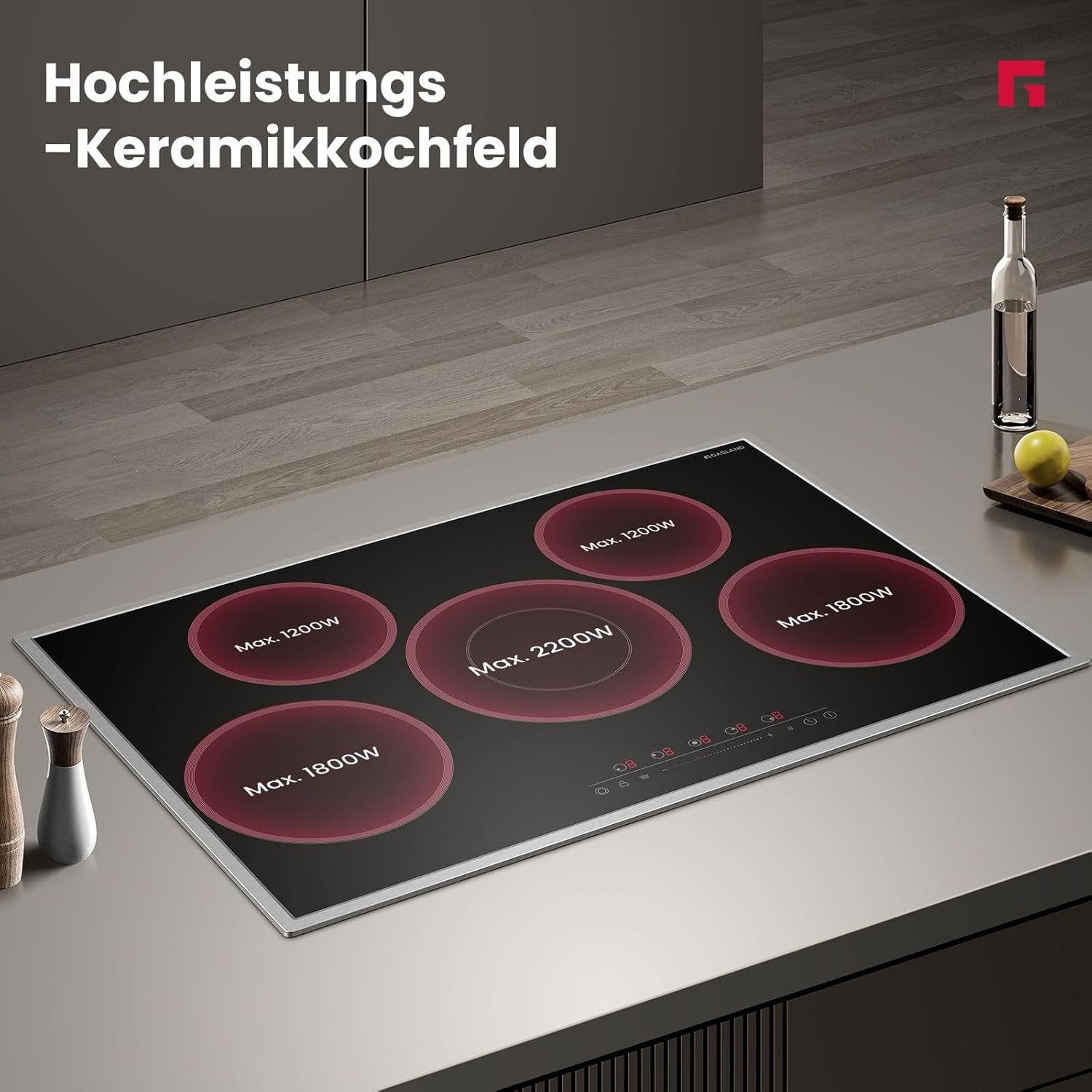 GASLAND CH775BF20B Inbouw Glaskeramische Kookplaat 77 cm met RVS Frame en 5 zones