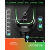 Mobile Wallbox 7,36kW [1-fase, 6,2m, 6-32A], EV-lader met instelbaar laadvermogen, timerfunctie, type 2 laadkabel CEE-stekker voor Model Y/3, ID.3, i4, EQB, e-tron enz., zwart