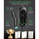 Mobile Wallbox 7,36kW [1-fase, 6,2m, 6-32A], EV-lader met instelbaar laadvermogen, timerfunctie, type 2 laadkabel CEE-stekker voor Model Y/3, ID.3, i4, EQB, e-tron enz., zwart