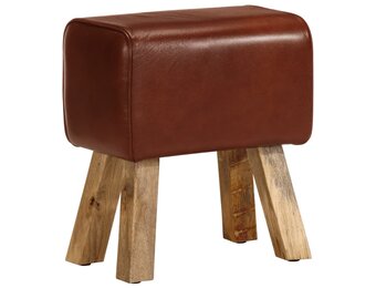 vidaXL Bankje turnbok 38 cm echt leer en massief mangohout bruin