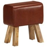 vidaXL Bankje turnbok 38 cm echt leer en massief mangohout bruin
