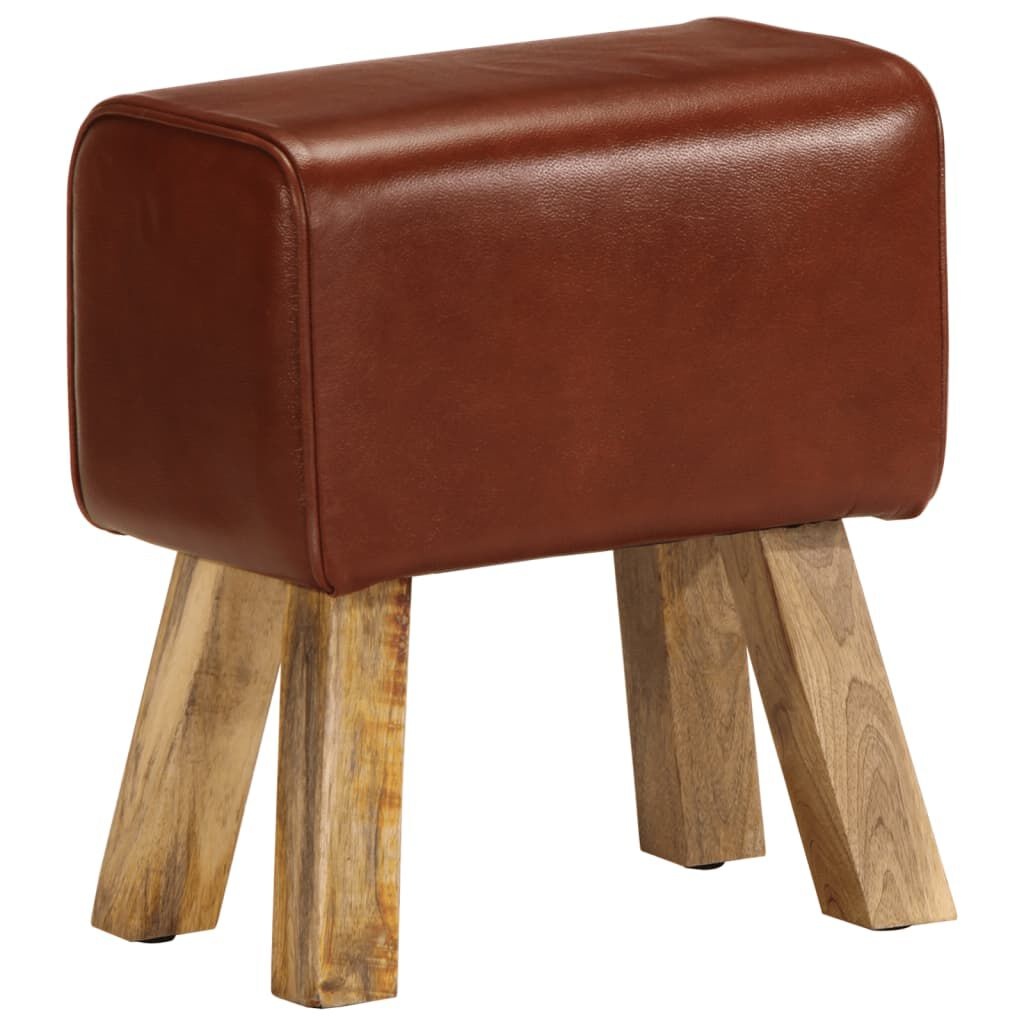 vidaXL Bankje turnbok 38 cm echt leer en massief mangohout bruin