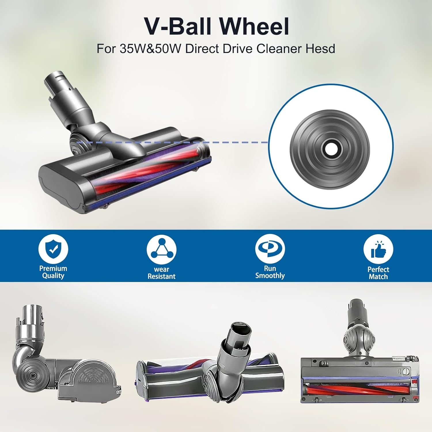 V-Ball Wiel Accessoires voor Dyson V6 V7 V8 V10 V12 DC58 DC59 DC62 DC74 Draadloze Stofzuiger 35W 50W Direct Drive Cleaner Hoofd Wielen Vervangende Onderdelen 968266-02 & 949852-05