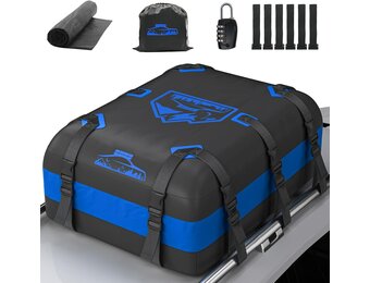 Dakkoffer 20 Kubieke Voet/566 Liter, 1000D Blauw, Met Antislipkussentjes en 10 Riemen, Zacht Opvouwbaar Voor Auto's Met/Zonder Bagagerek - Maat 20CFT/566L-Blauw