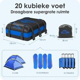 Dakkoffer 20 Kubieke Voet/566 Liter, 1000D Blauw, Met Antislipkussentjes en 10 Riemen, Zacht Opvouwbaar Voor Auto's Met/Zonder Bagagerek - Maat 20CFT/566L-Blauw