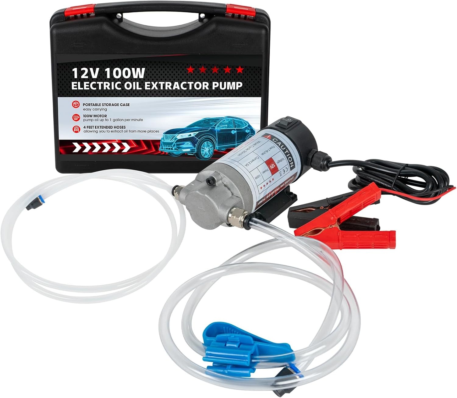YaoFaFa 12V 100W Elektrische Oliepomp / Vloeistofafzuiger met Slang en Koffer