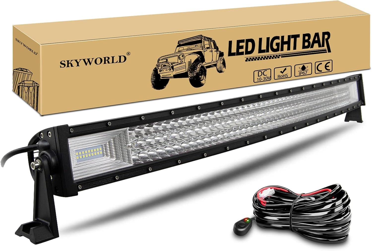 SKYWORLD 42 inch 540W Gebogen LED-lichtbalk met 12V kabelboom, Led offroad-verlichting Rijden Mistlampen Werklichtbalk waterdicht voor 4x4 SUV ATV Auto Vrachtwagens Voertuigen, 6000K wit - Maat 42 inch 540W + kabelboom
