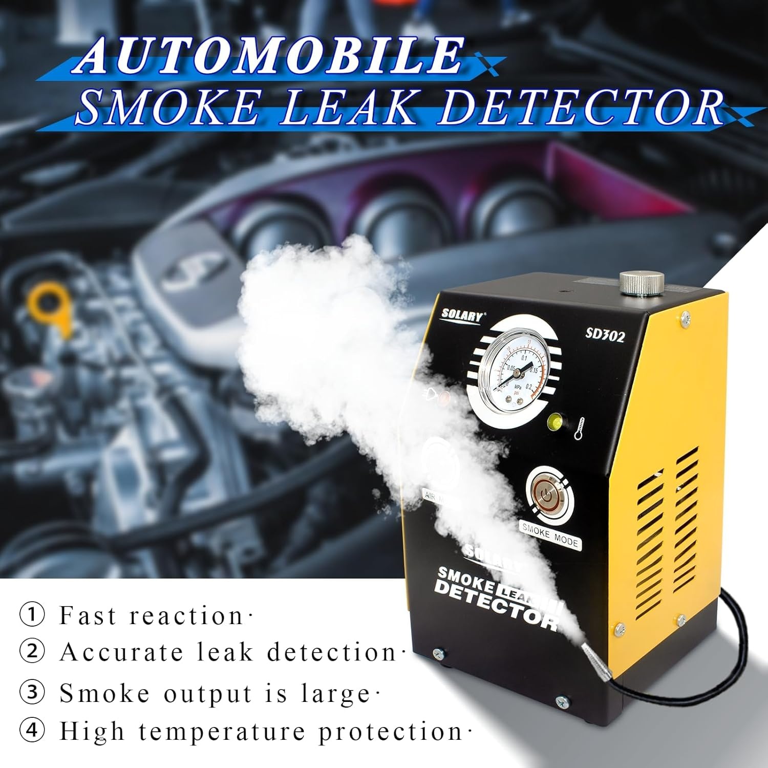 SOLARY SD302 Auto Rookmachine met Drukindicator voor Lekdetectie - DC12V, Geel