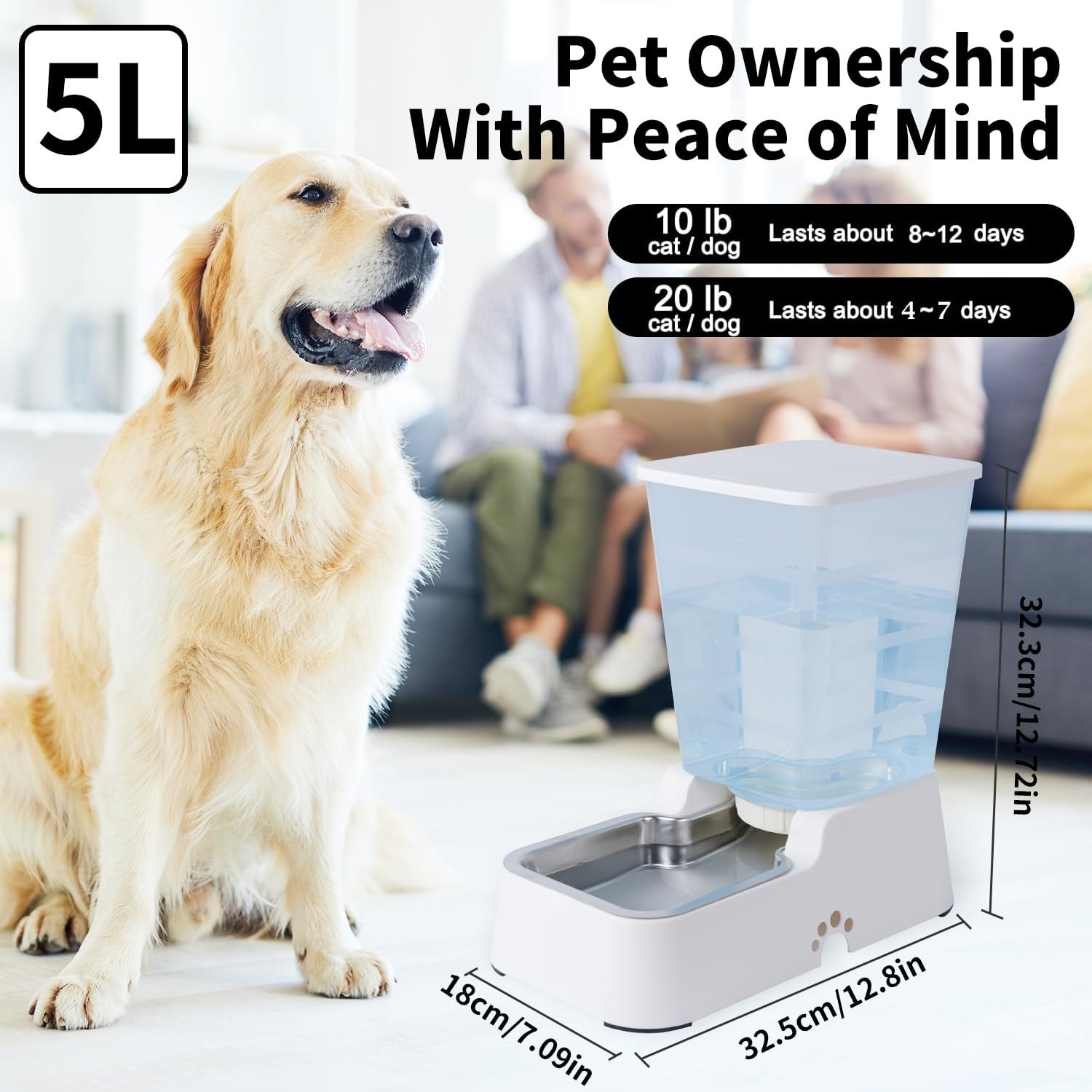 5L Automatische Drinkbak voor Honden en Katten met RVS Kom - Wit