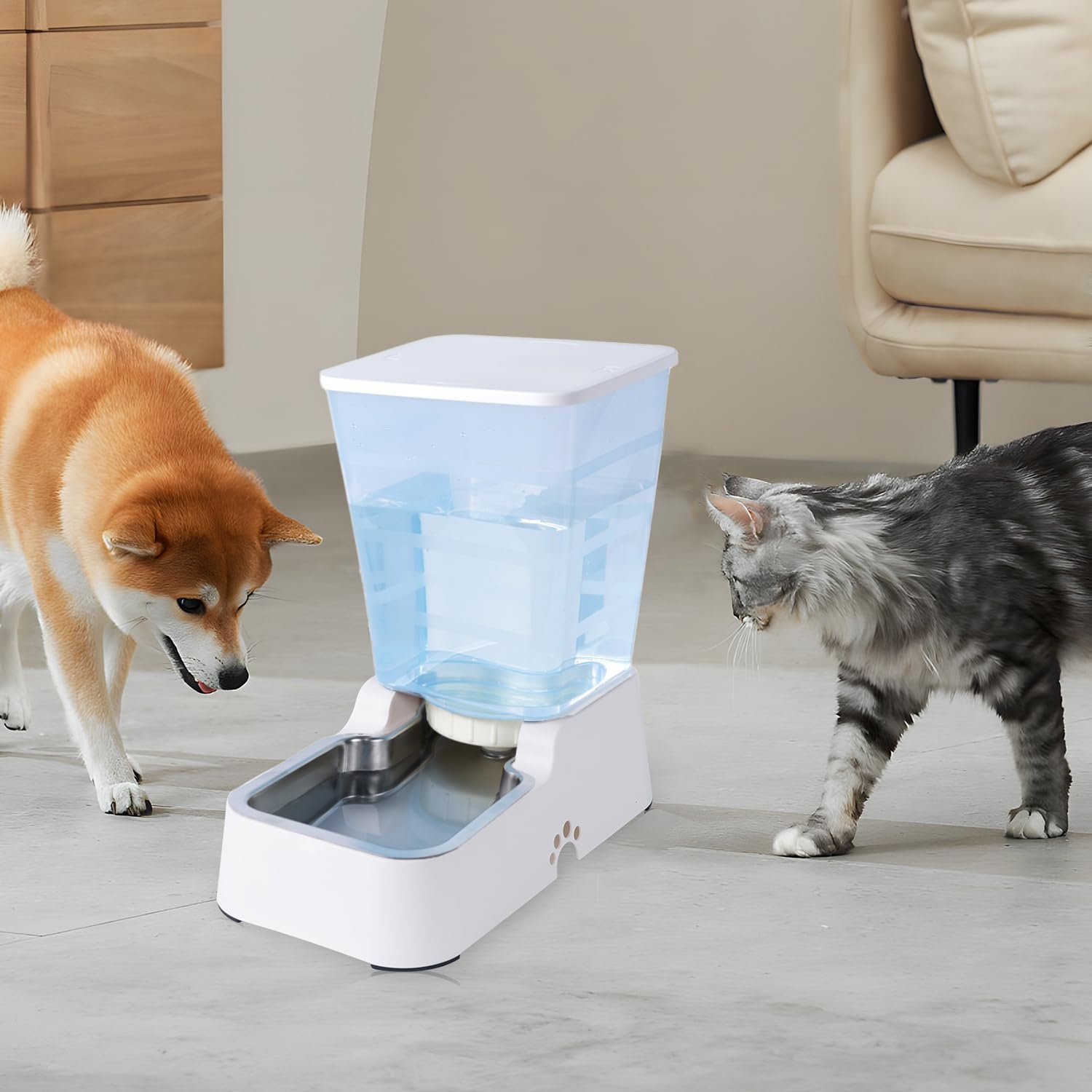 5L Automatische Drinkbak voor Honden en Katten met RVS Kom - Wit