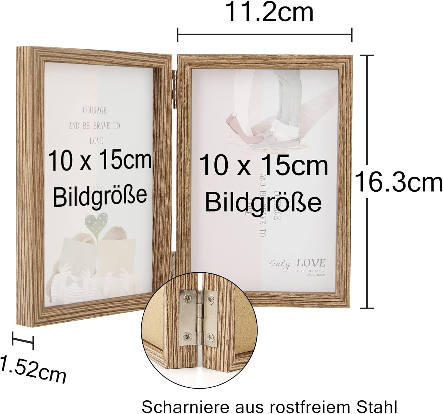 Dubbele Houten Fotolijst 10x15 cm | Echt Glas | 72% Korting