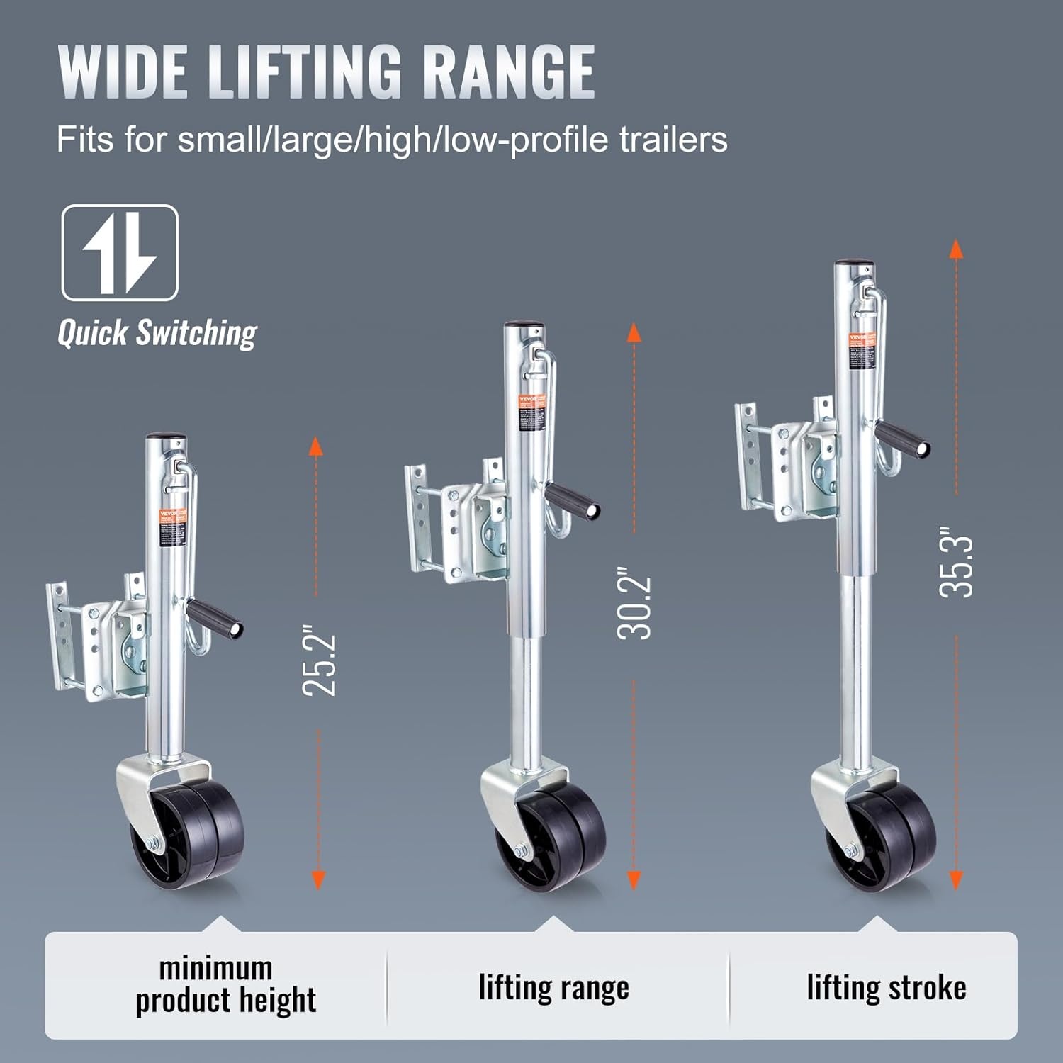 Aanhangerkrik 907 kg Schroefbaar | Met PP-wiel & Ergonomische Handgreep | Voor Camper, Boot & Bedrijfsvoertuig