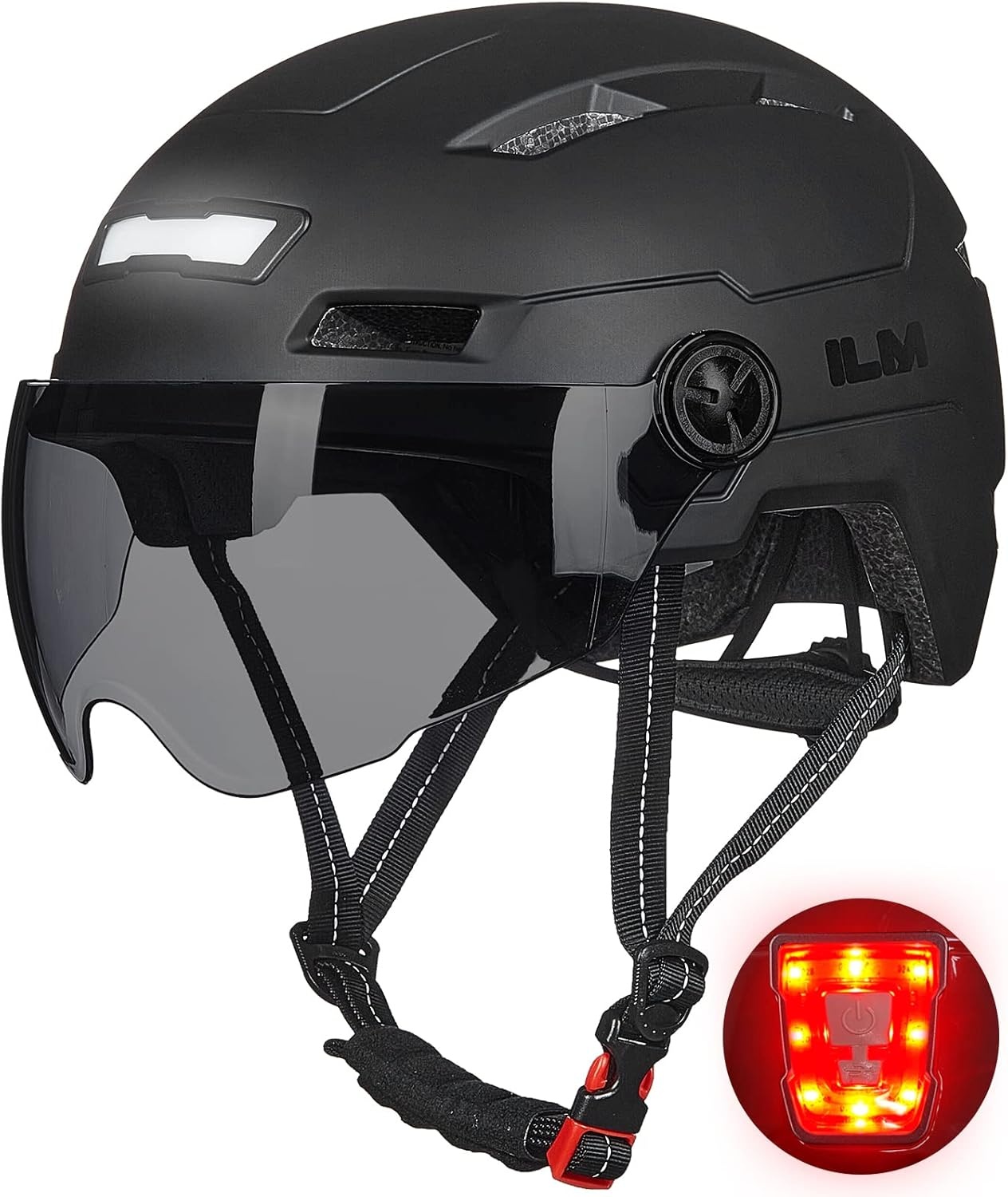 ILM Fietshelm voor Volwassenen met USB-oplaadbare LED Verlichting voor en achter - Mat Zwart - Maat L-XL