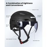 ILM Fietshelm voor Volwassenen met USB-oplaadbare LED Verlichting voor en achter - Mat Zwart - Maat L-XL