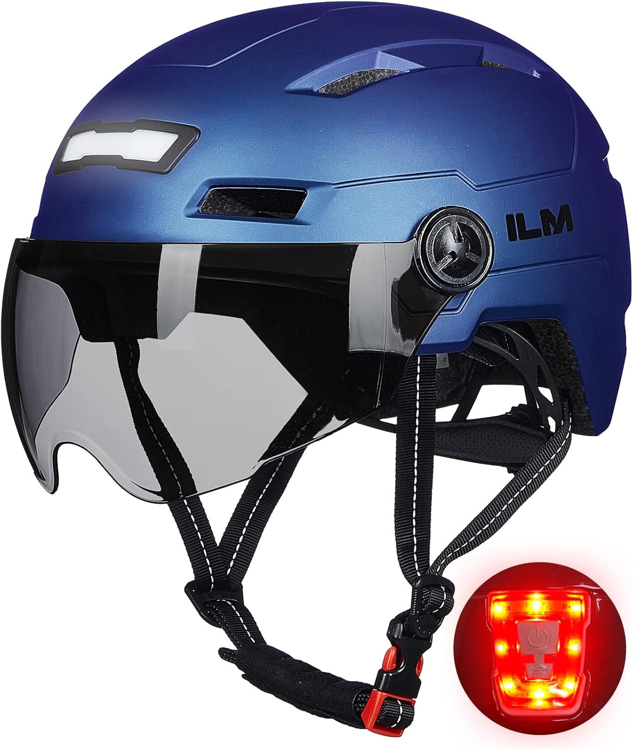 ILM Fietshelm voor Volwassenen met USB-oplaadbare LED Verlichting voor en achter - Mat Zwart - Maat L-XL