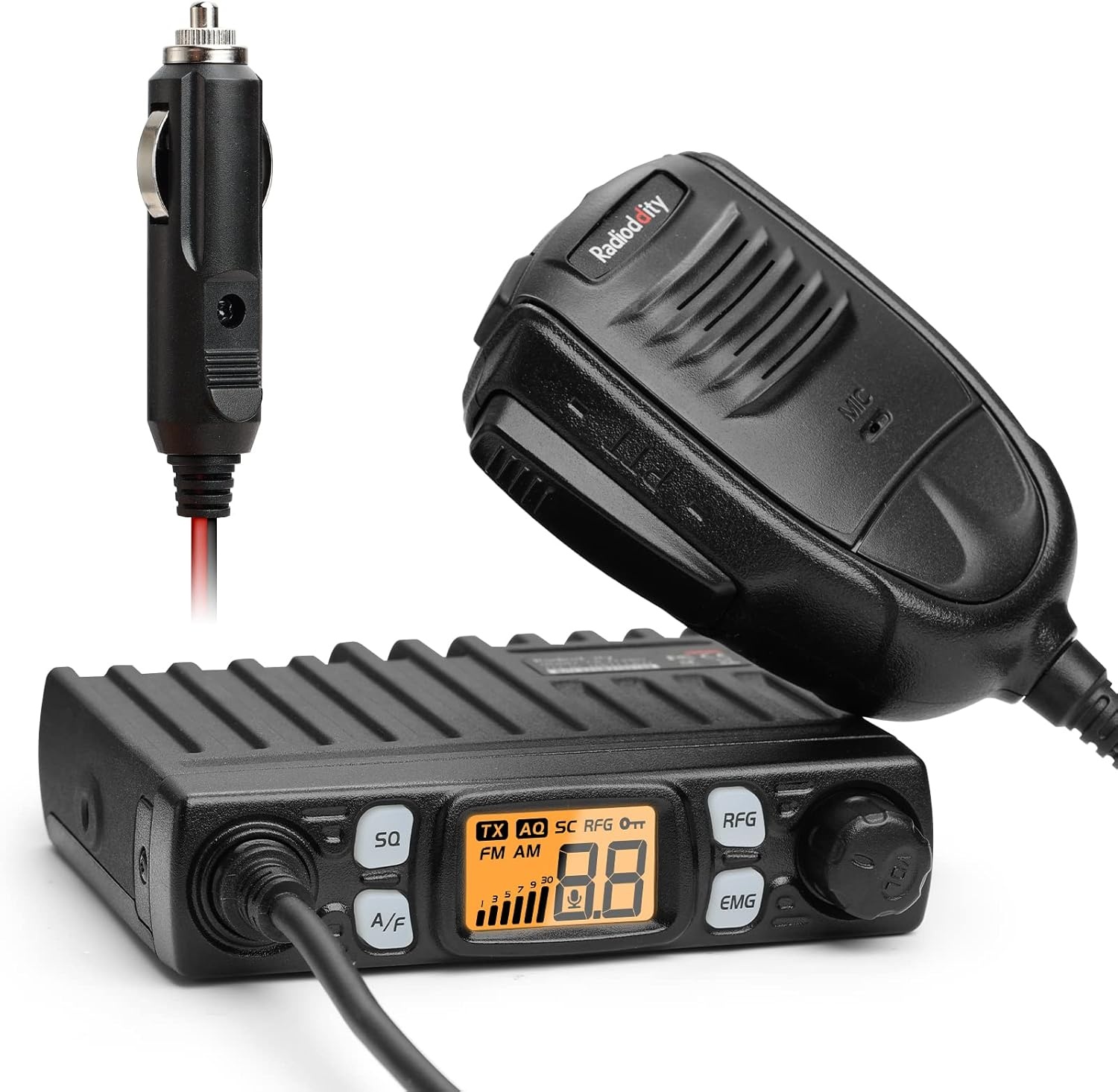 Radioddity CB-27 Pro 40-kanaals mini-CB-radio met AM/FM-noodkanaal 9/19, 4 W zendvermogen, VOX, RF Boost en externe handmicrofoon