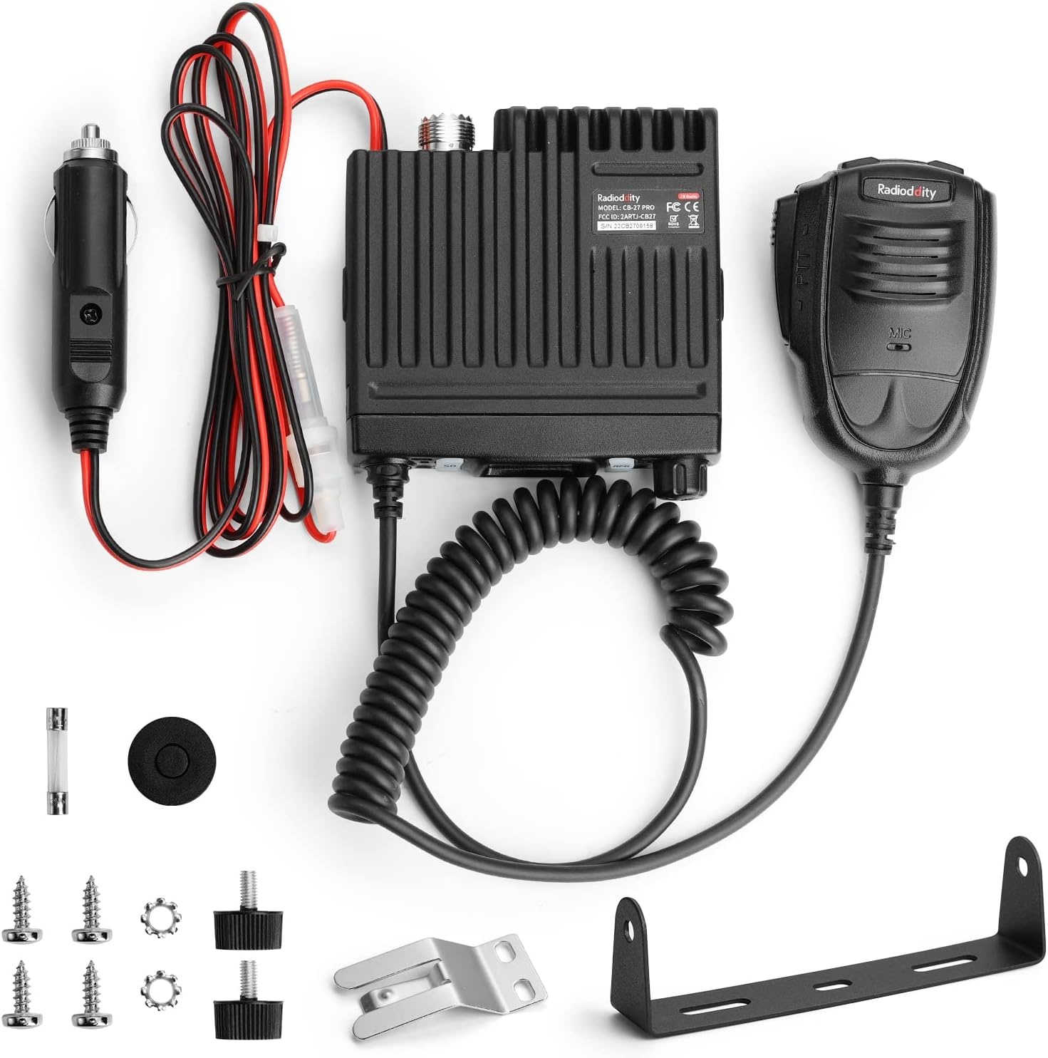 Radioddity CB-27 Pro 40-kanaals mini-CB-radio met AM/FM-noodkanaal 9/19, 4 W zendvermogen, VOX, RF Boost en externe handmicrofoon