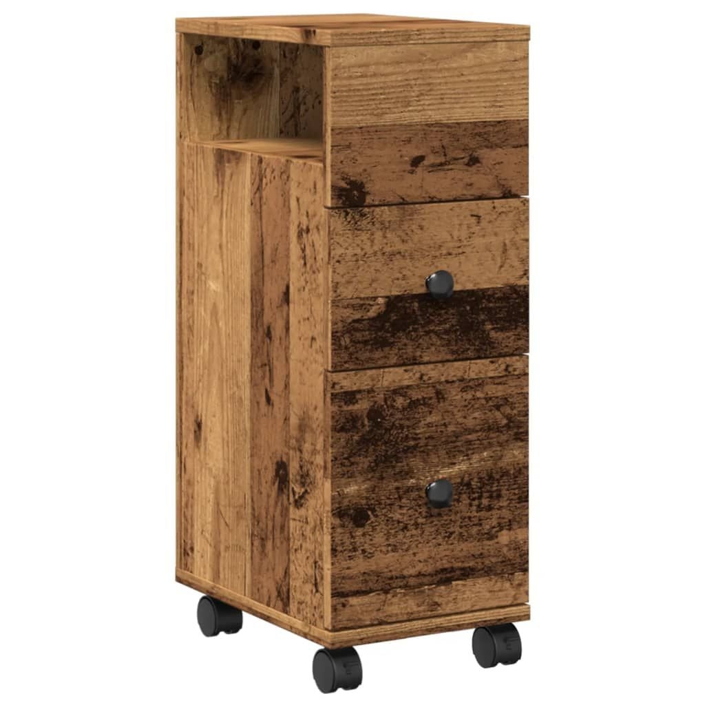 vidaXL Badkamerkast smal met wielen bewerkt hout oud houtkleurig