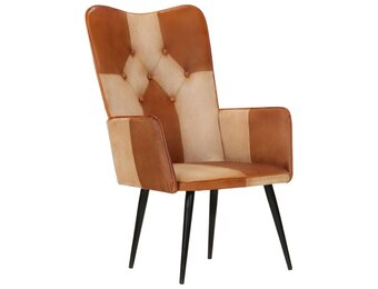 vidaXL Fauteuil echt leer bruin en crèmekleurig