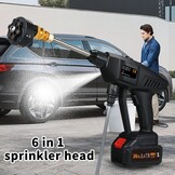 Hogedrukreiniger op batterij, draadloos, 6-in-1, spray, 60 bar, 300 W, krachtige wasmachine met oplaadbare batterij