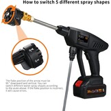 Hogedrukreiniger op batterij, draadloos, 6-in-1, spray, 60 bar, 300 W, krachtige wasmachine met oplaadbare batterij