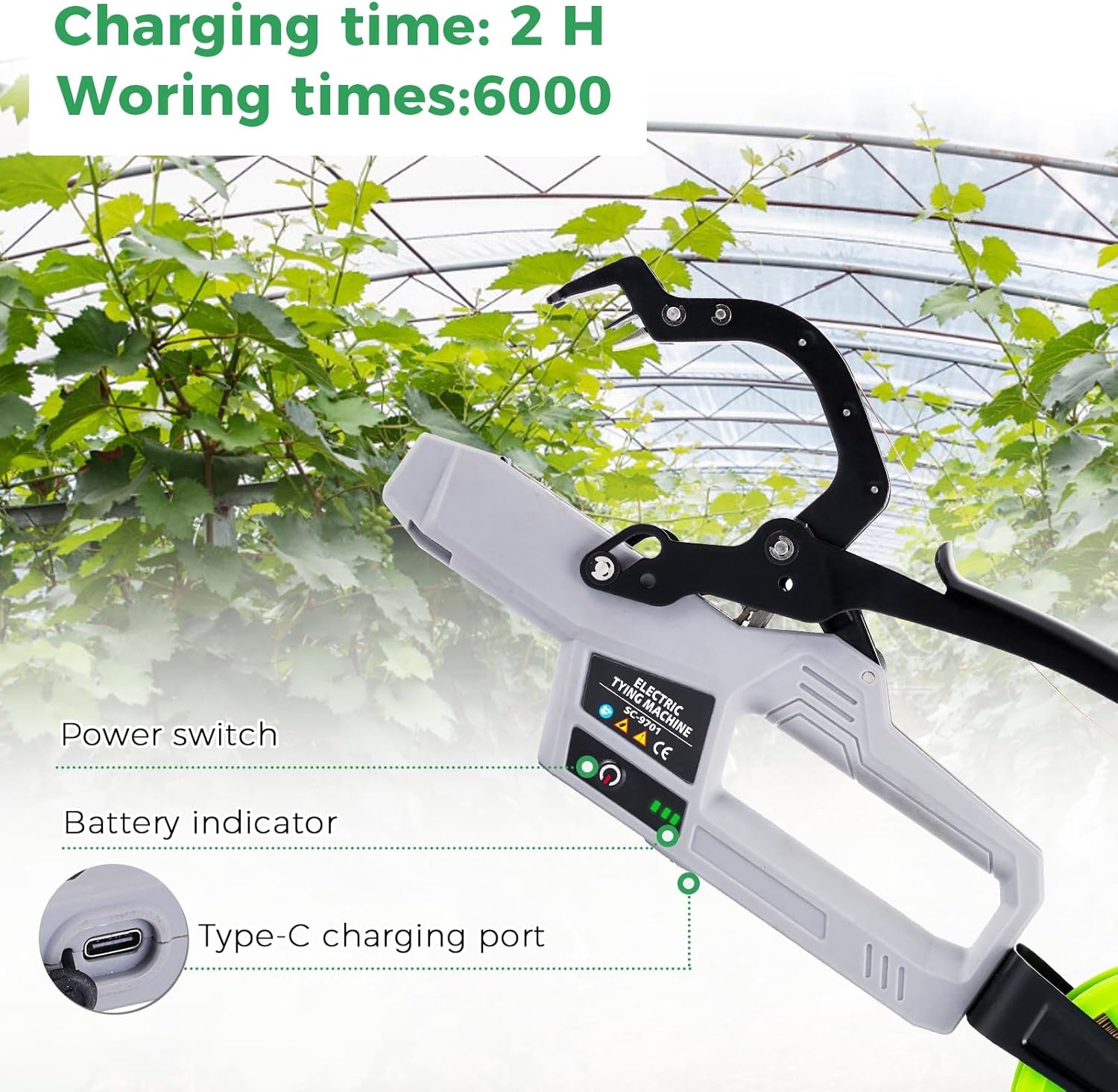 YUCHENGTECH Elektrische Plantenbindmachine 0-45 mm Bindmachine voor Wijngaarden op Batterijen Elektrische Tomatenbindmachine Plantenbinder op Batterijen voor Wijnstok Tomaten Groenten