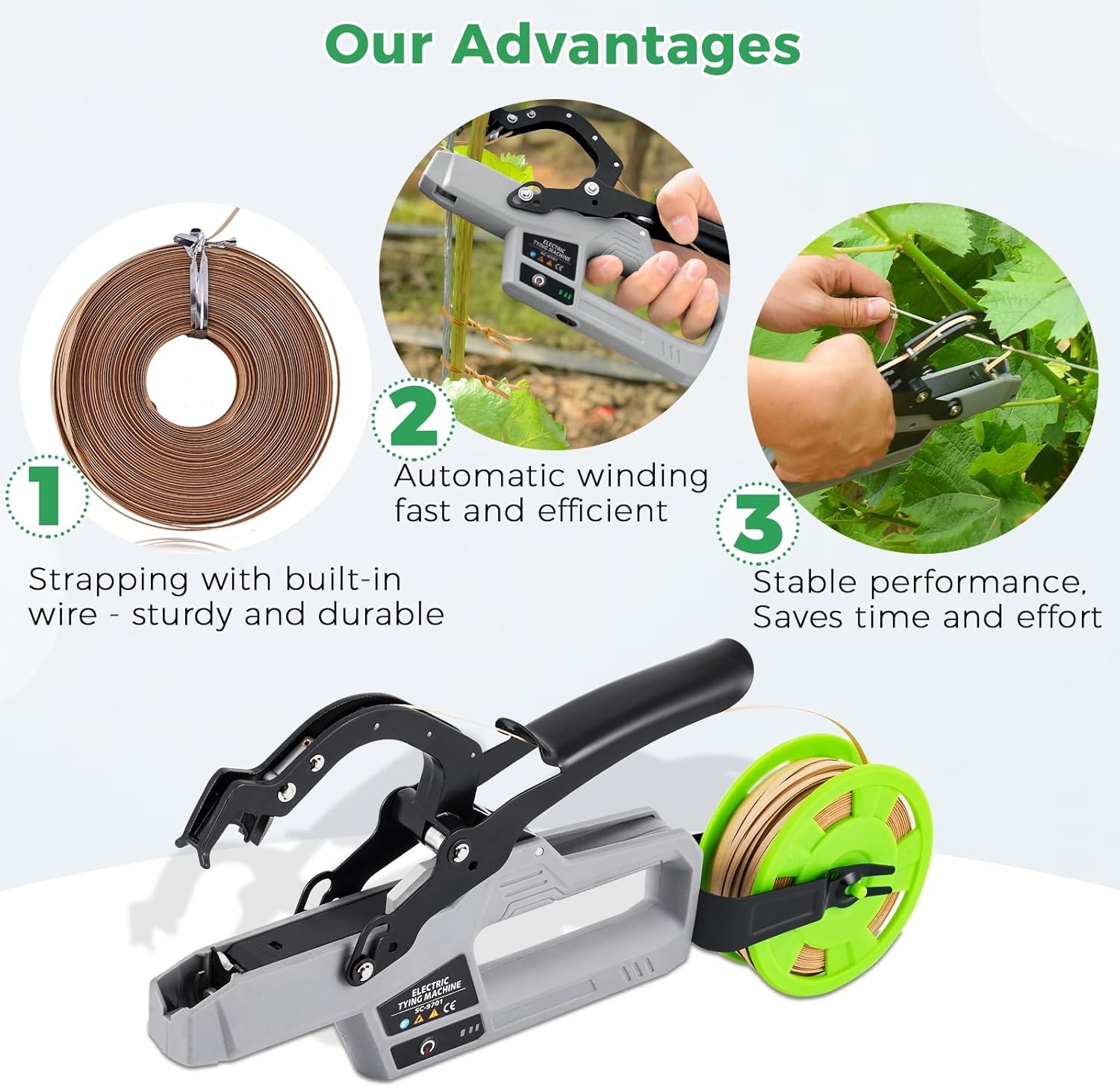 YUCHENGTECH Elektrische Plantenbindmachine 0-45 mm Bindmachine voor Wijngaarden op Batterijen Elektrische Tomatenbindmachine Plantenbinder op Batterijen voor Wijnstok Tomaten Groenten