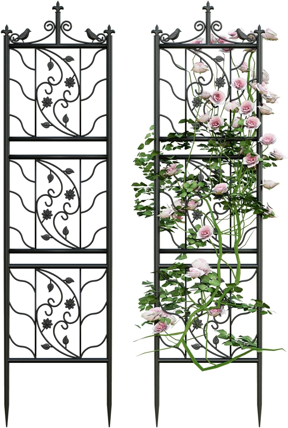 unho Trellis van metaal, set van 2, roestvrije klimhulp voor klimplanten, 195 x 50 cm, hekwerk tuin, tuindecoratie, zwart