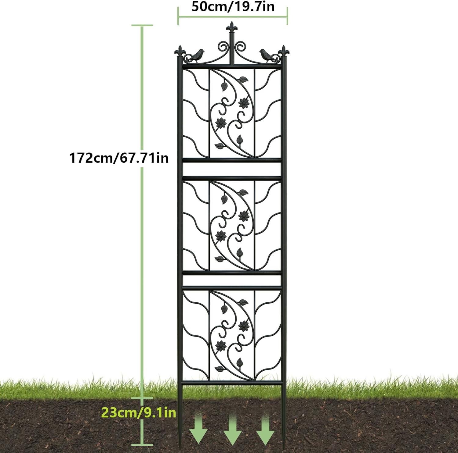 unho Trellis van metaal, set van 2, roestvrije klimhulp voor klimplanten, 195 x 50 cm, hekwerk tuin, tuindecoratie, zwart