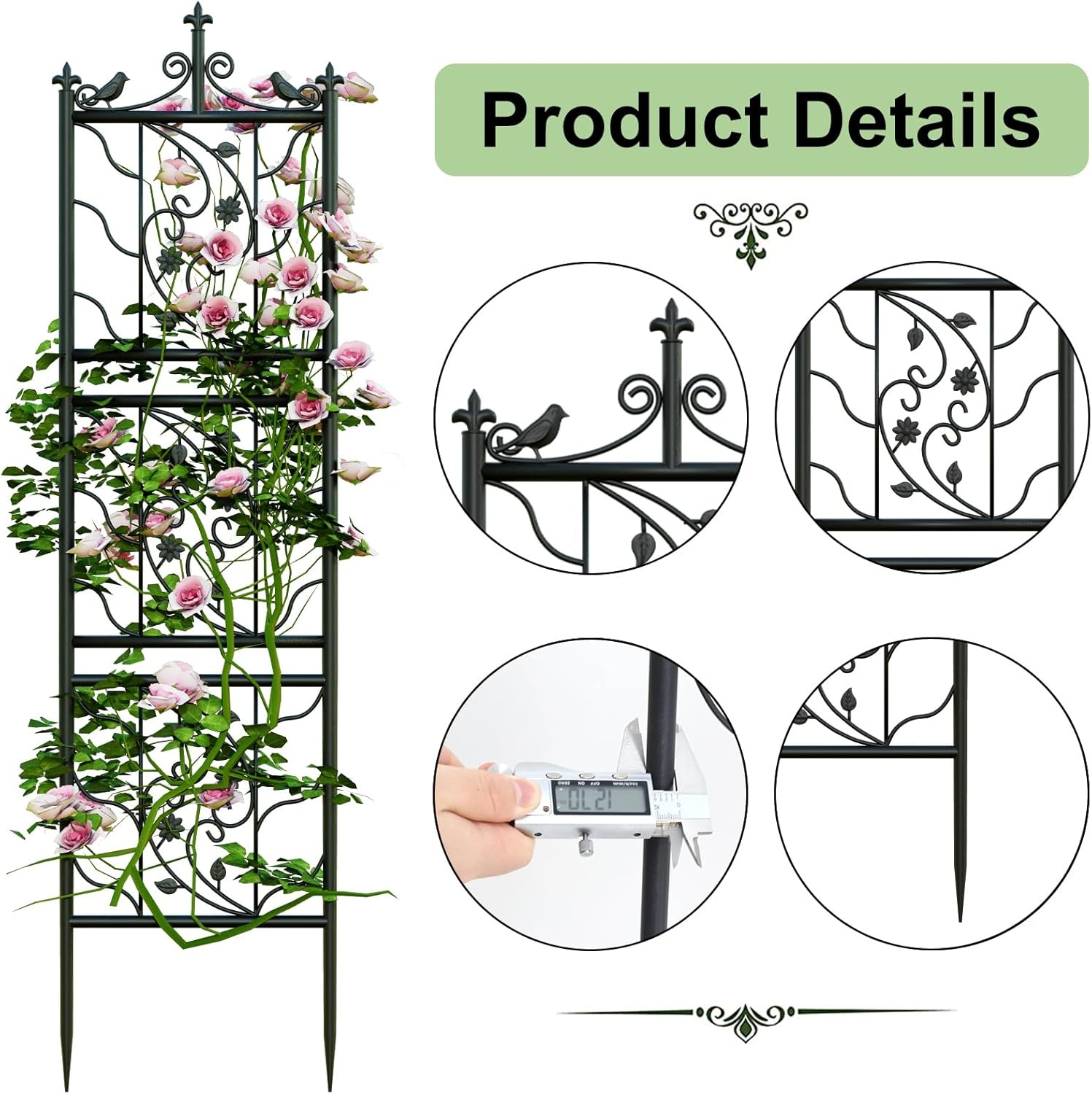 unho Trellis van metaal, set van 2, roestvrije klimhulp voor klimplanten, 195 x 50 cm, hekwerk tuin, tuindecoratie, zwart