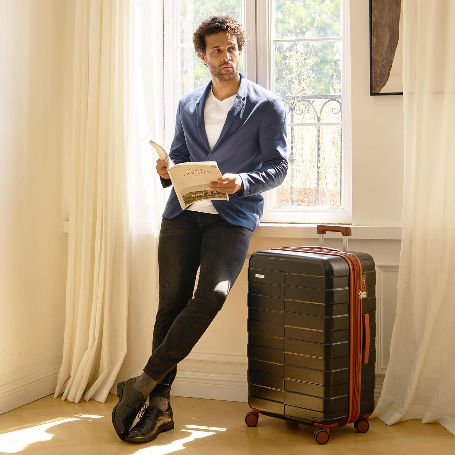 Vipbox Koffer 65x45x27cm Polycarbonaat Lichtgewicht Hardshell Uitbreidbaar Reiskoffer Middelgroot Met 4 Wielen Trolley Travel Bagage Met Spinnerwielen TSA Goedkeuring Slot,Zwart