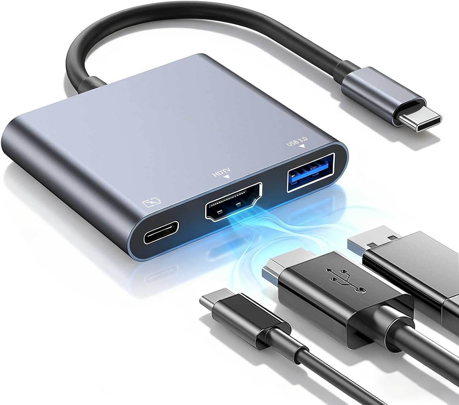 USB C naar HDMI multiport adapter, USB Type-C naar HDMI 4K / USB 3.0 &USB-C PD sneloplaadpoort, digitale AV-adapter voor MacBook/MacBook Pro/air/Galaxy S8/S9 (compatibel Thunderbolt 3)