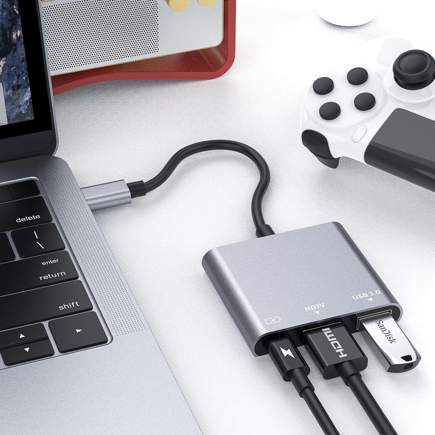 USB C naar HDMI multiport adapter, USB Type-C naar HDMI 4K / USB 3.0 &USB-C PD sneloplaadpoort, digitale AV-adapter voor MacBook/MacBook Pro/air/Galaxy S8/S9 (compatibel Thunderbolt 3)