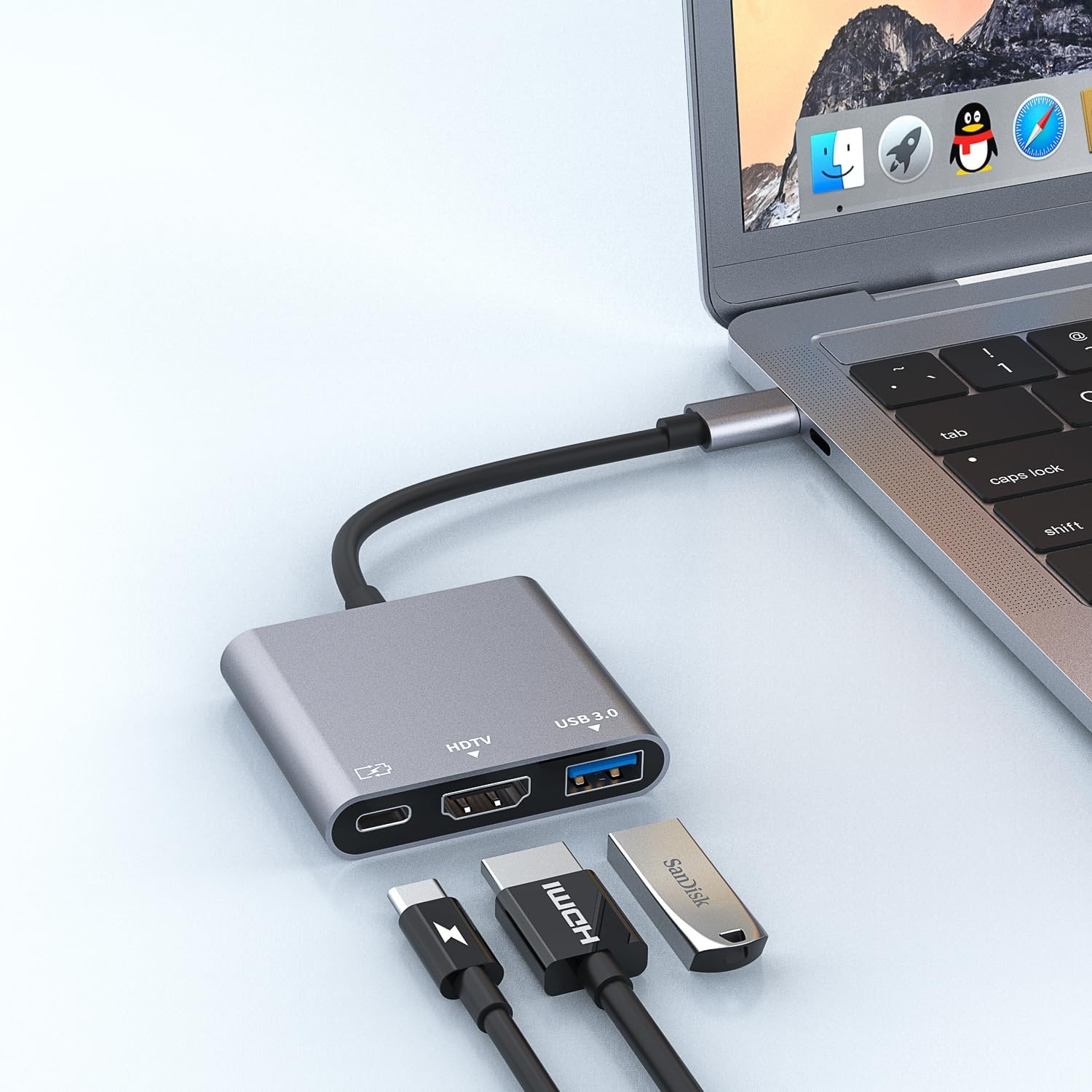 USB C naar HDMI multiport adapter, USB Type-C naar HDMI 4K / USB 3.0 &USB-C PD sneloplaadpoort, digitale AV-adapter voor MacBook/MacBook Pro/air/Galaxy S8/S9 (compatibel Thunderbolt 3)