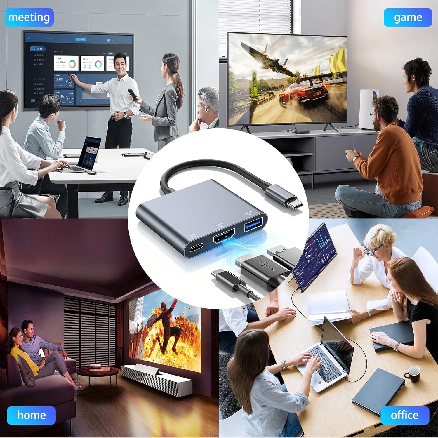 USB C naar HDMI multiport adapter, USB Type-C naar HDMI 4K / USB 3.0 &USB-C PD sneloplaadpoort, digitale AV-adapter voor MacBook/MacBook Pro/air/Galaxy S8/S9 (compatibel Thunderbolt 3)