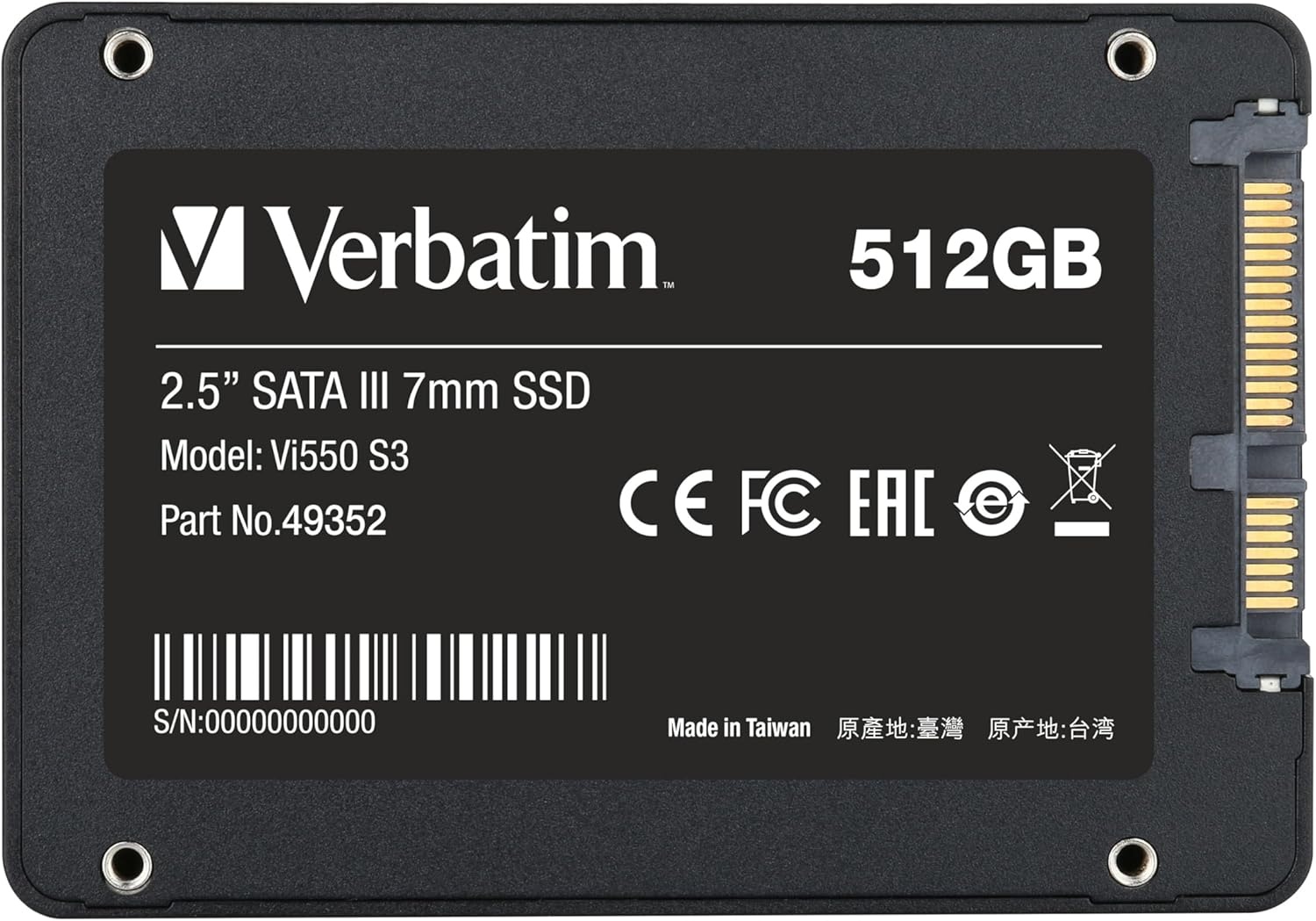 Verbatim Vi550 S3 SSD - 512 GB 2,5", interne Solid State Drive met 3D NAND-technologie, zwart