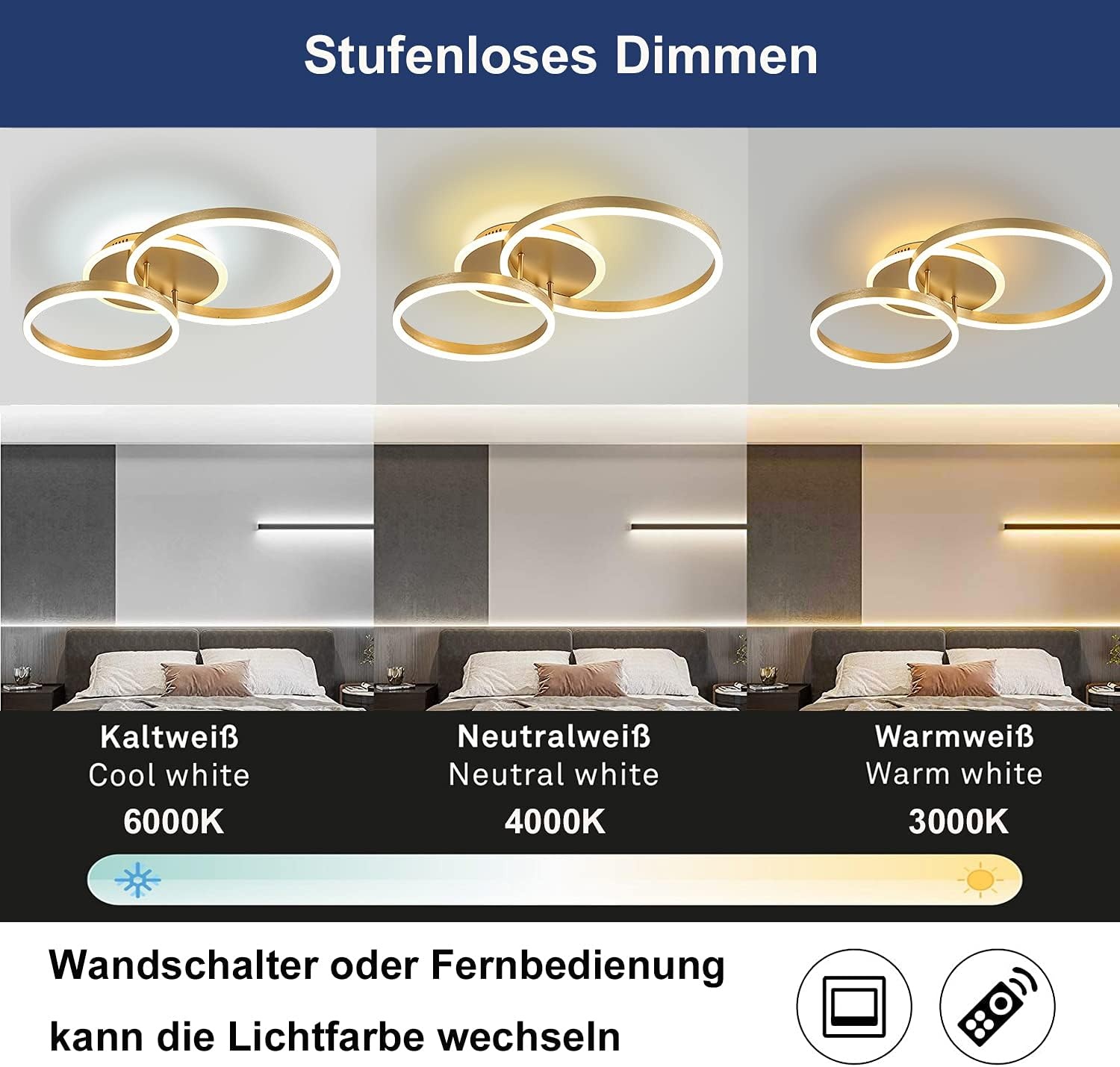 Moderne Gouden Ring LED Plafondlamp 60cm - Dimbare Verlichting met Afstandsbediening (3000K-6000K)