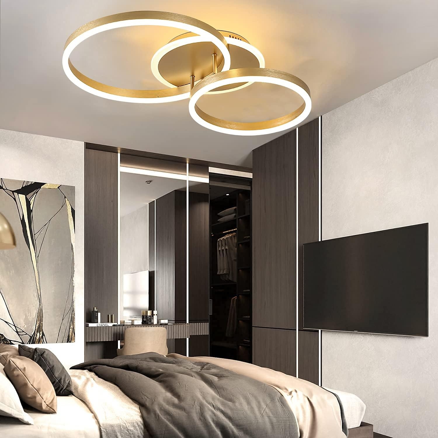 Moderne Gouden Ring LED Plafondlamp 60cm - Dimbare Verlichting met Afstandsbediening (3000K-6000K)