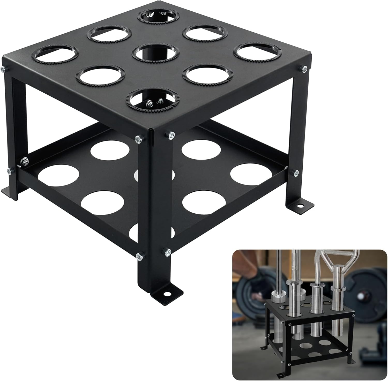 9 bar Olympische Barbell verticale vloerstandaard opbergrek, olympische barbell opslagstandaard, heavy duty verticale barbellhouder standaard