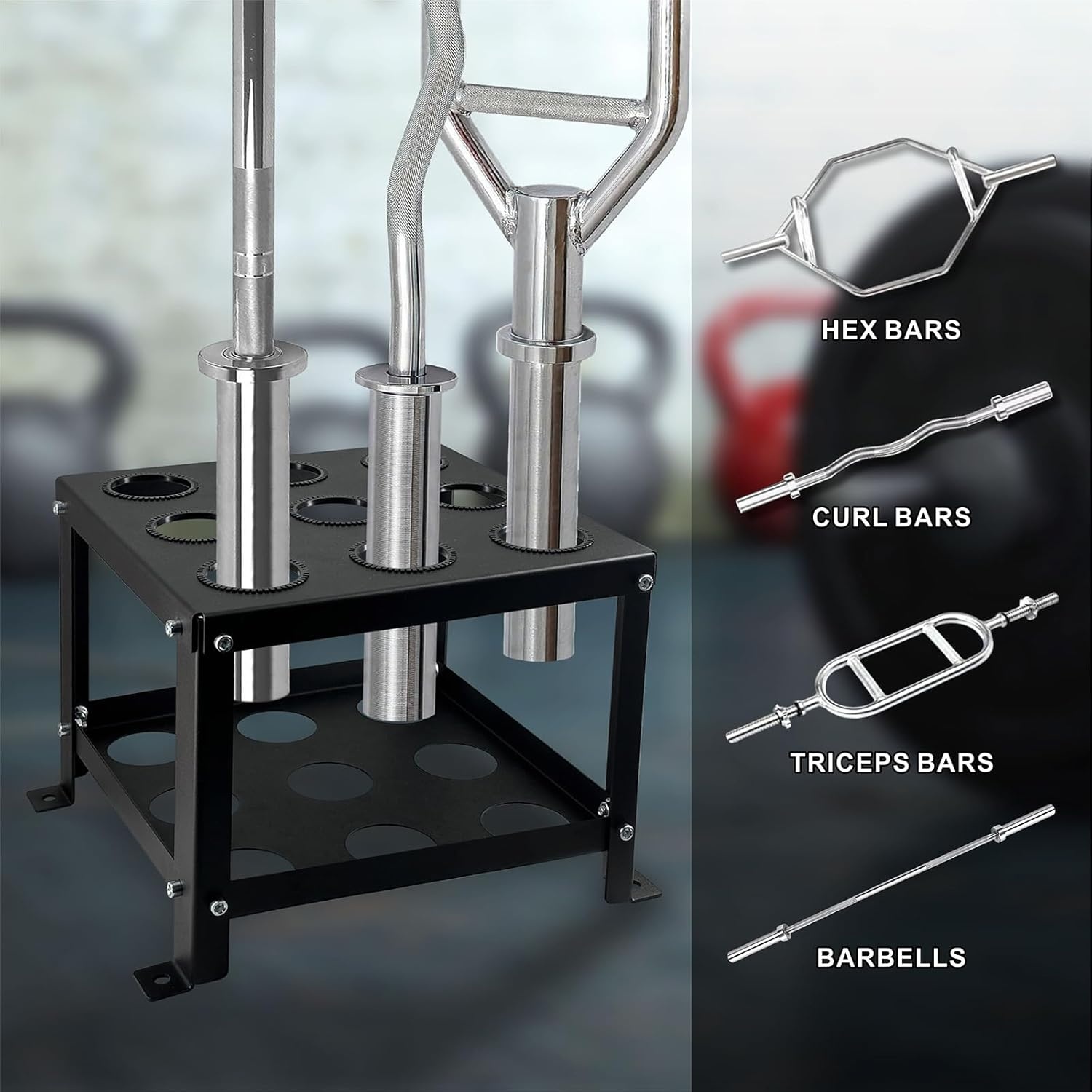 9 bar Olympische Barbell verticale vloerstandaard opbergrek, olympische barbell opslagstandaard, heavy duty verticale barbellhouder standaard