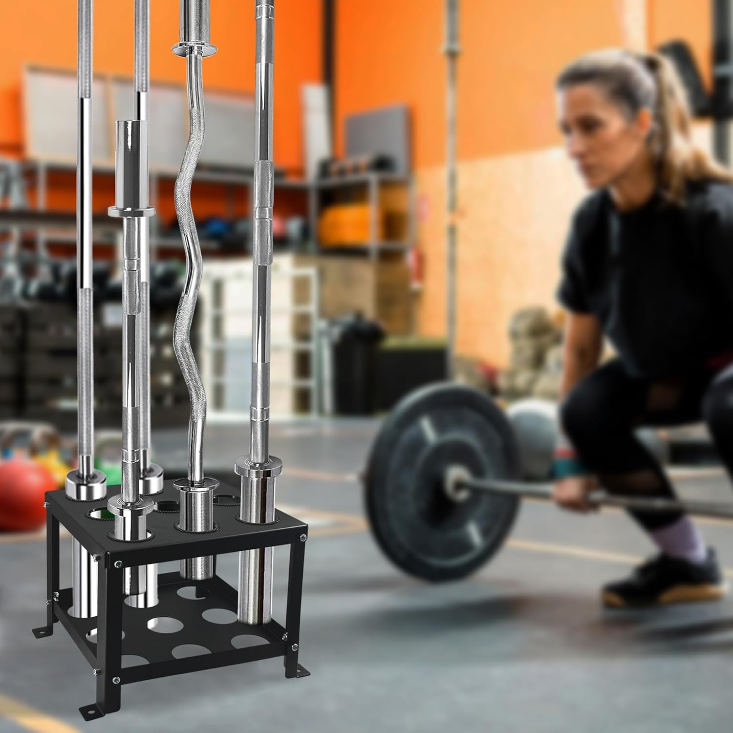 9 bar Olympische Barbell verticale vloerstandaard opbergrek, olympische barbell opslagstandaard, heavy duty verticale barbellhouder standaard