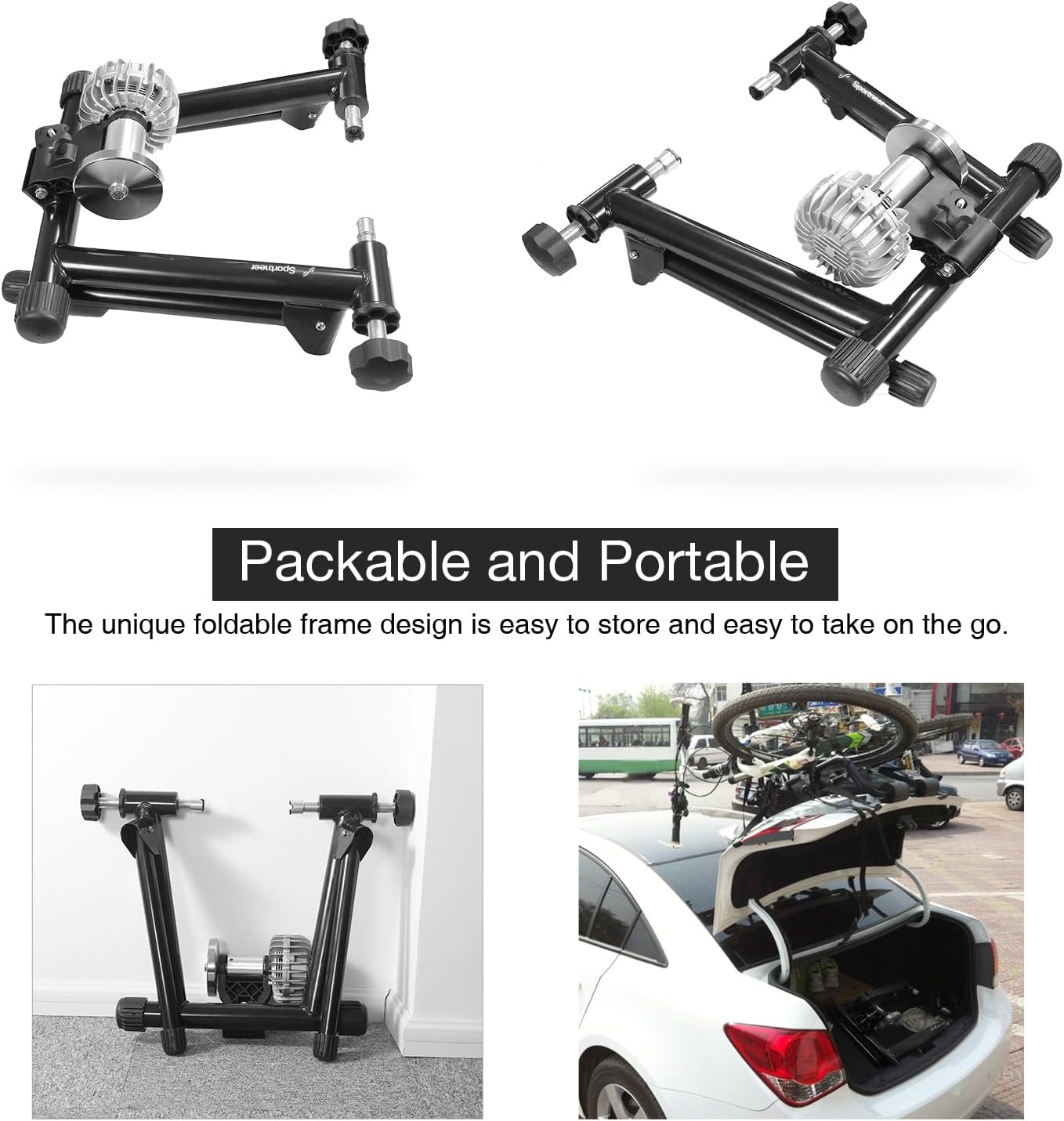 Sportneer Turbo Trainer, vloeibare fietstrainer, stalen fietsstandaard met geluidsreductiewiel voor indoor fietstrainer