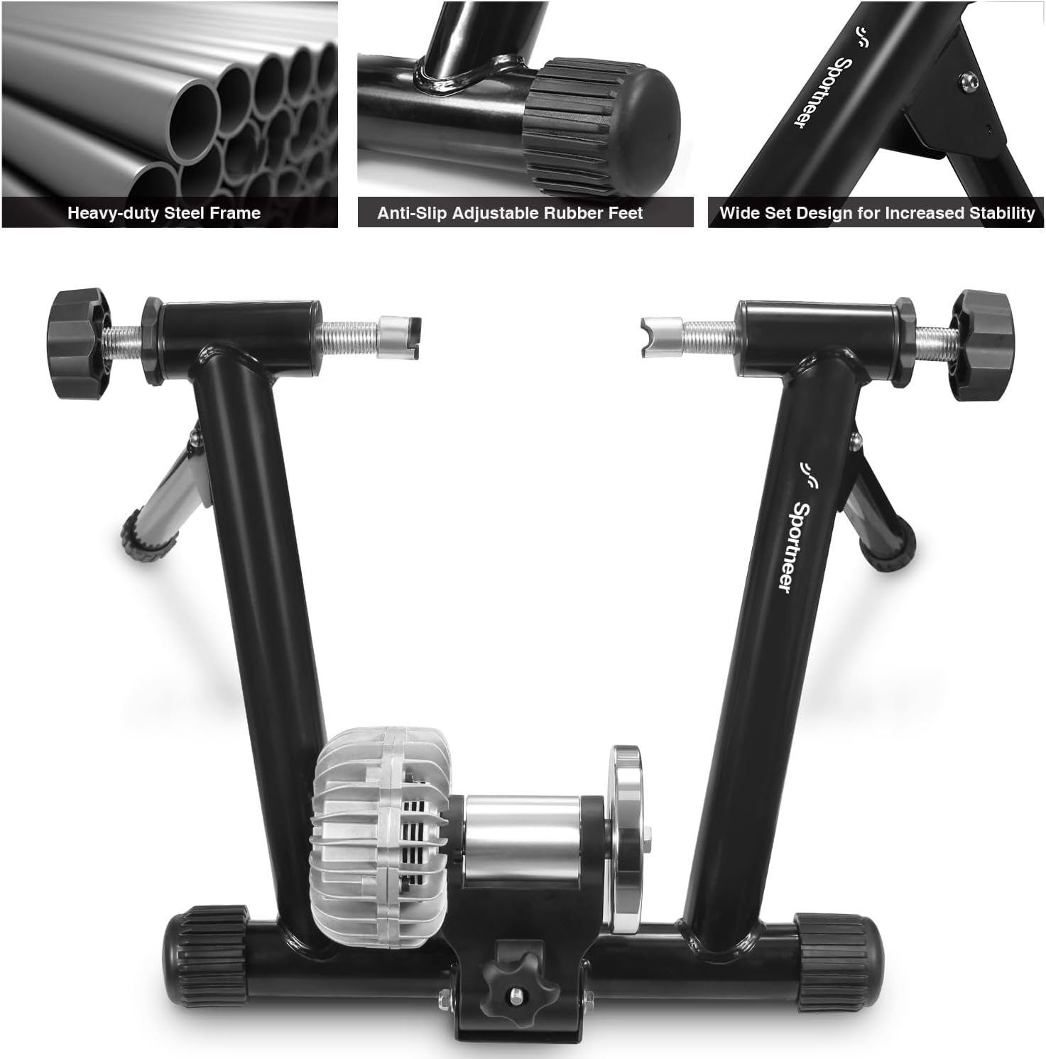 Sportneer Turbo Trainer, vloeibare fietstrainer, stalen fietsstandaard met geluidsreductiewiel voor indoor fietstrainer