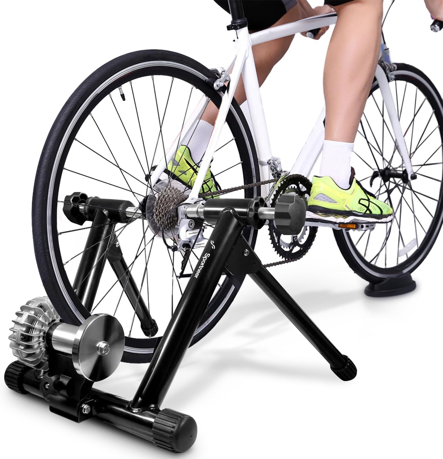 Sportneer Turbo Trainer, vloeibare fietstrainer, stalen fietsstandaard met geluidsreductiewiel voor indoor fietstrainer