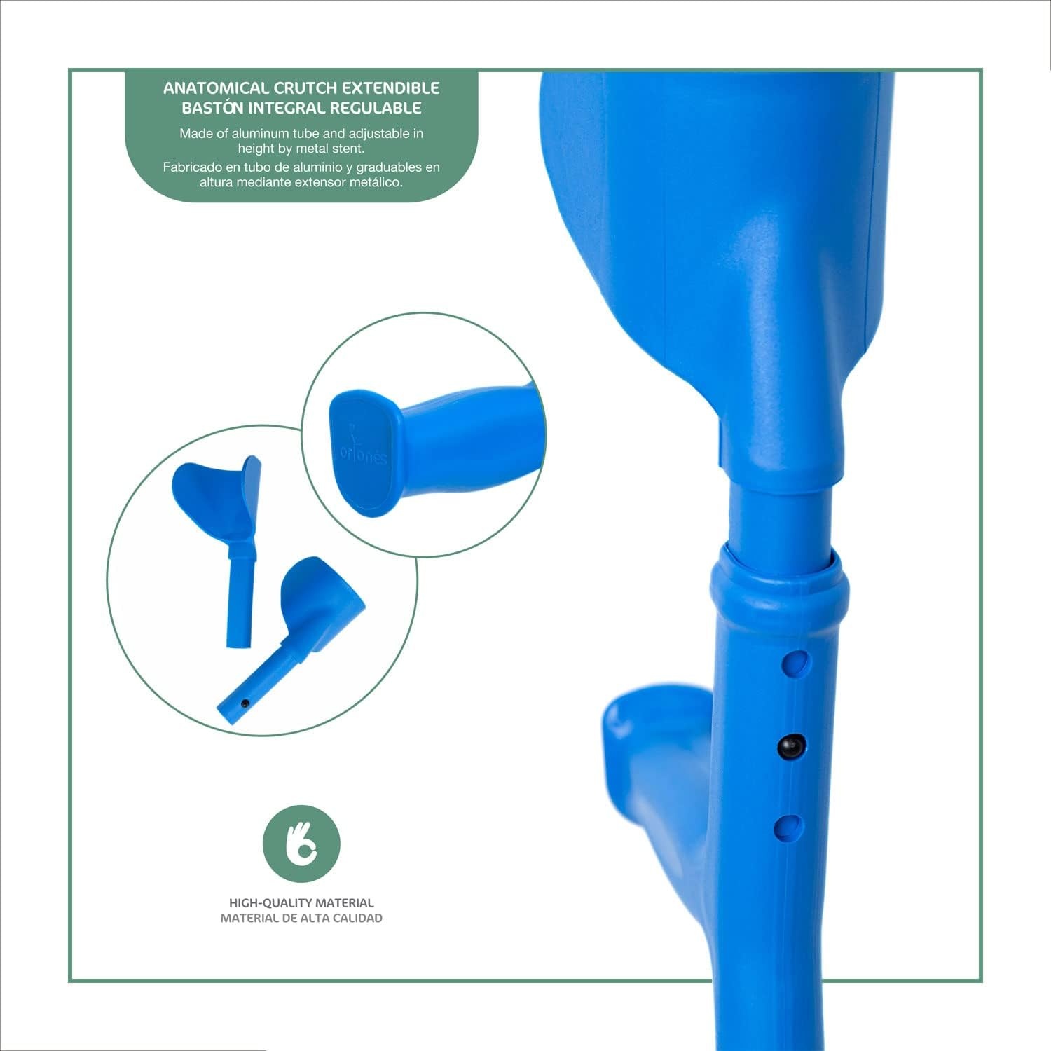 Krukken voor Volwassenen, Verstelbaar Aluminium, Blauw (Paar) | Snel Verstelbaar, Anatomisch Handvat, Antislipdop, Draagvermogen 125 kg
